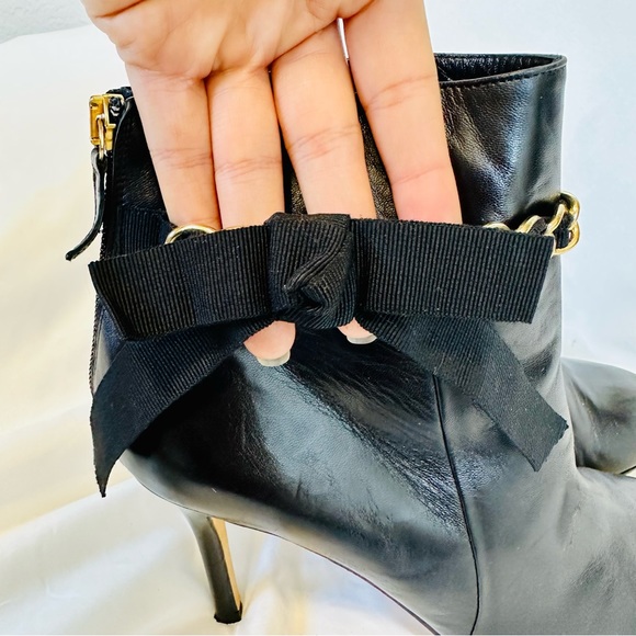 Kate Spade Kirkland Black Leather Bow and chain Booties - Picture 9 of 13